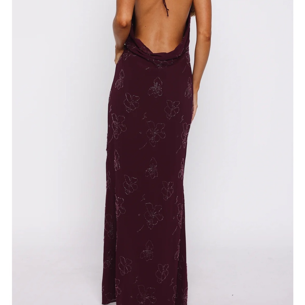 Backless Burgundy Floral Maxi Dress